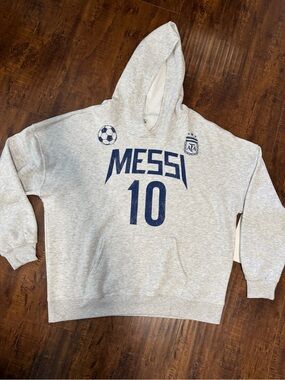 FA Gray Hoodie Sweatshirt with Navy "MESSI 10" Graphic